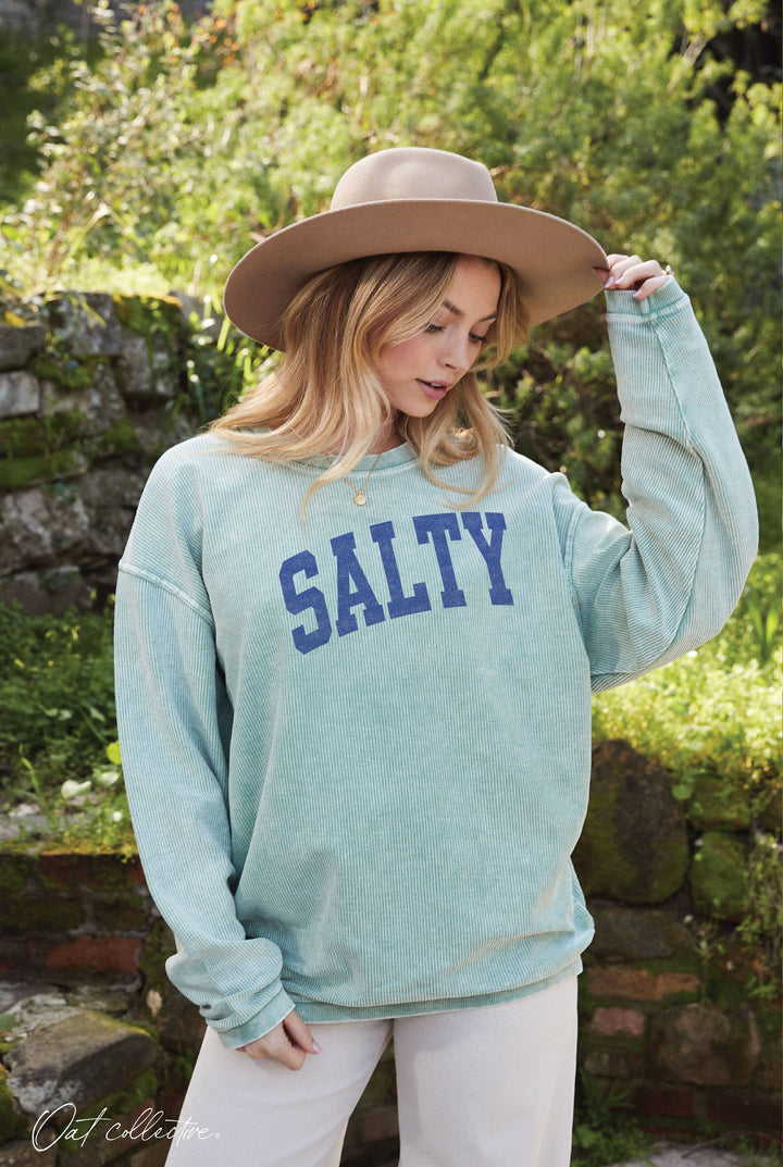 SALTY Thermal Vintage Pullover oversized mineral wash sweatshirt for coastal boho style