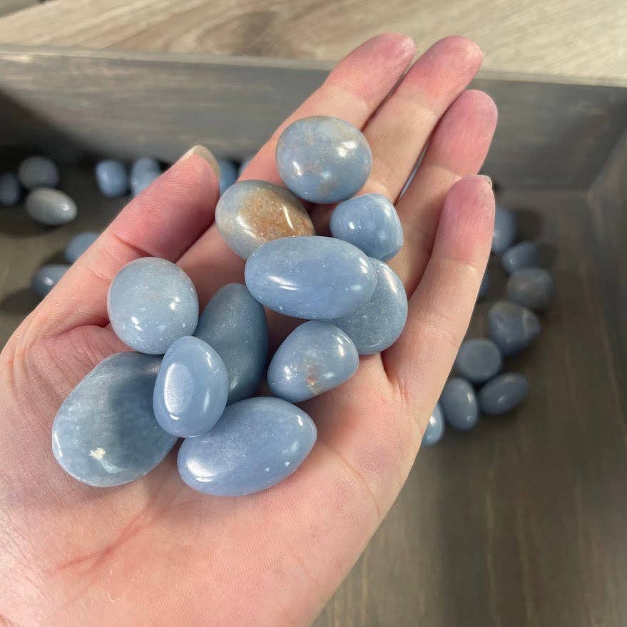 Angelite tumbled stones soft blue bulk wholesale crystals for healing and coastal decor