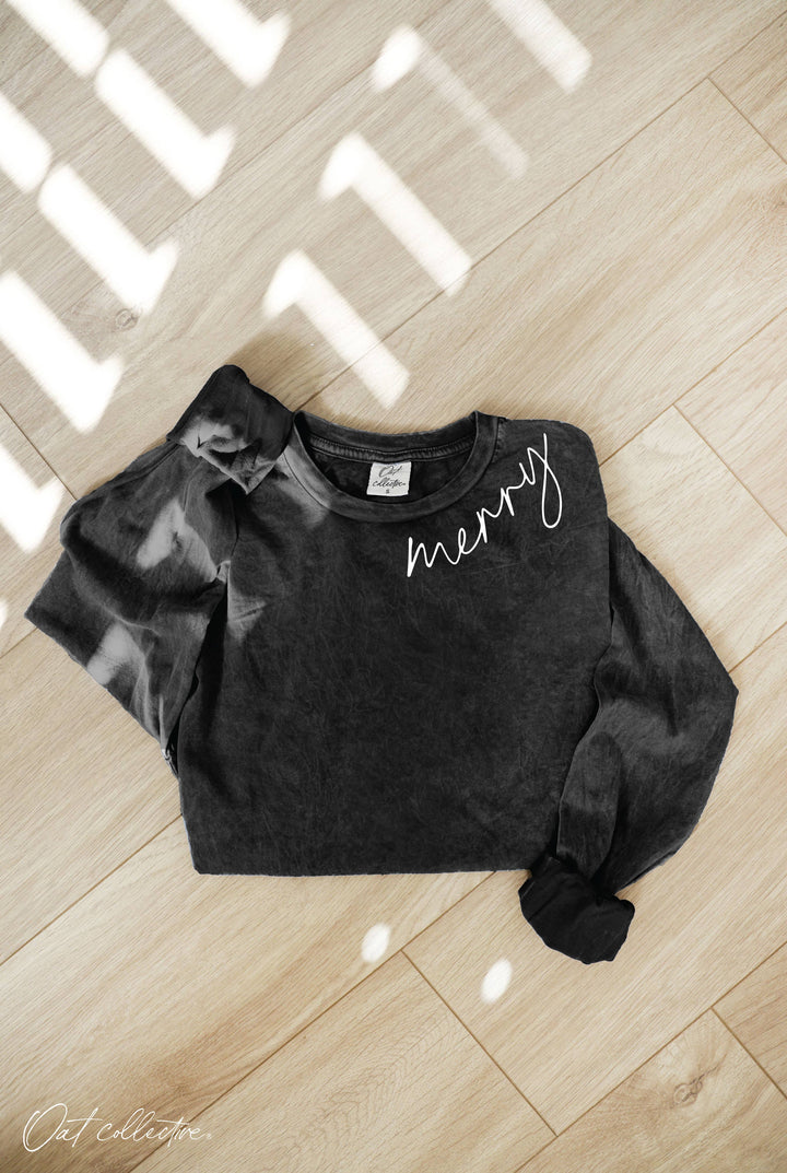 MERRY Mineral Washed Long Sleeve Graphic tee in relaxed boho coastal holiday style