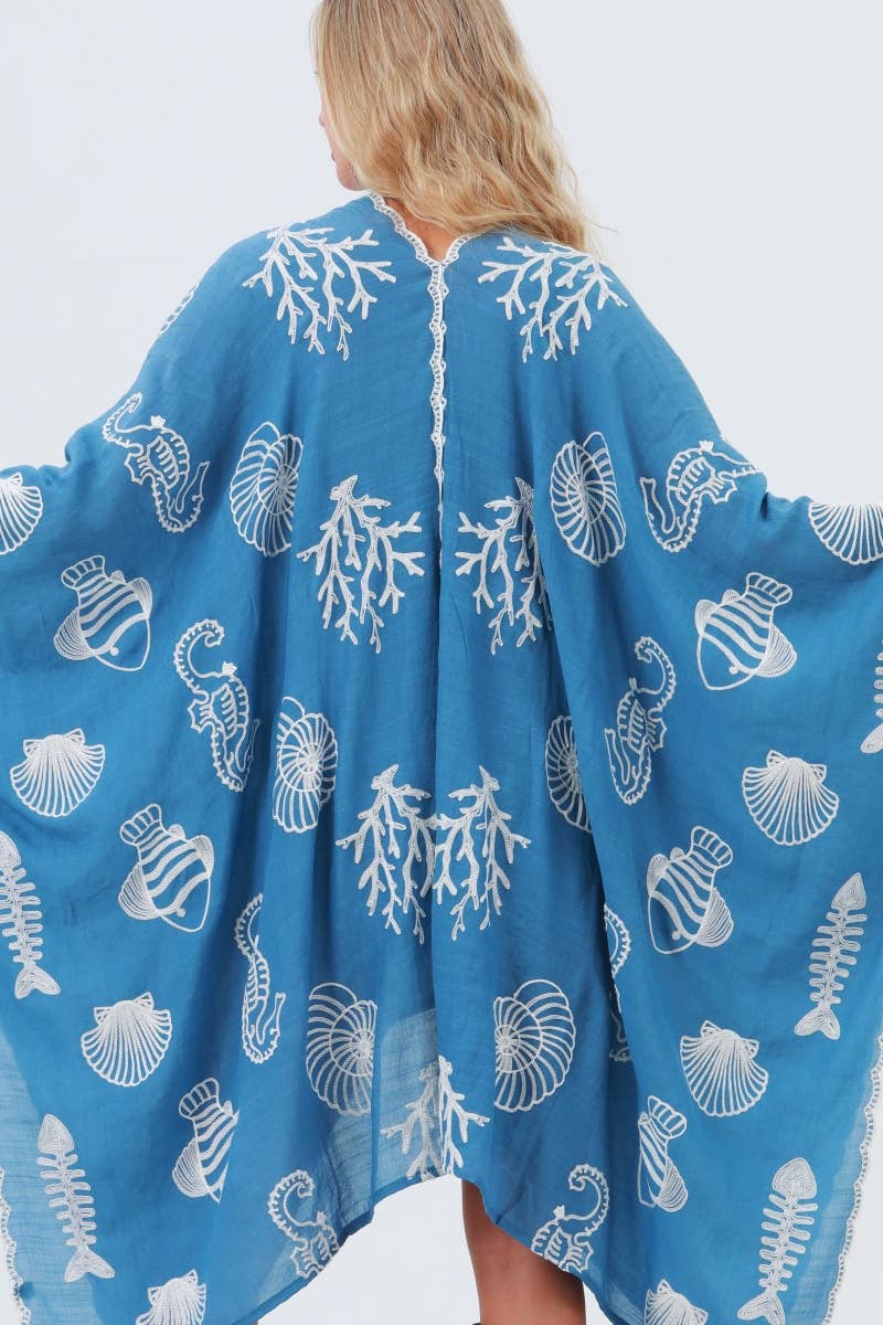 Ocean Embroidered Kimono Cover-Up