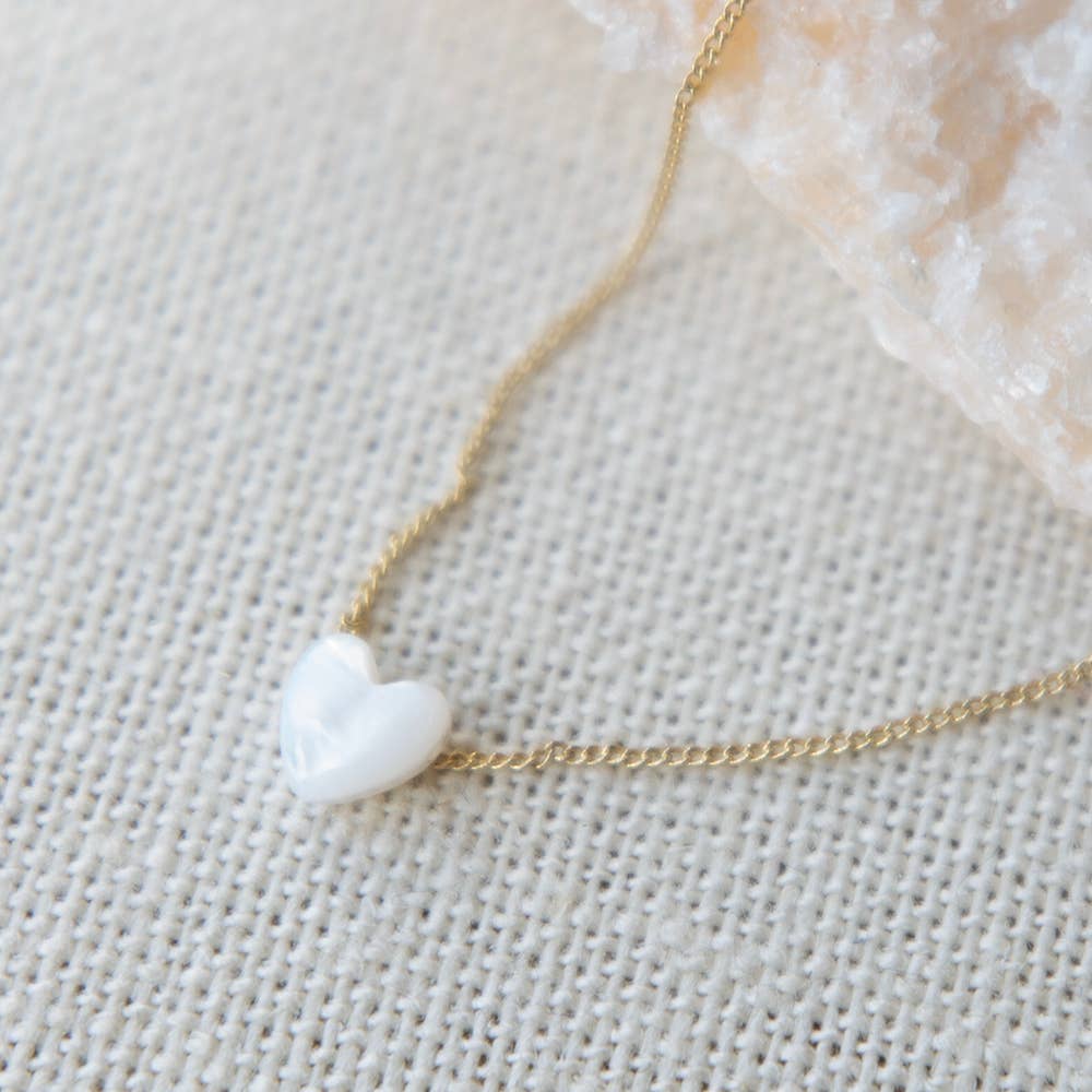 Mother of Pearl Heart Necklace with adjustable boho chain for coastal spiritual style