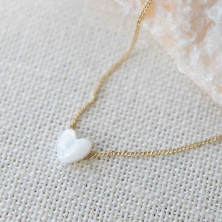 Mother of Pearl Heart Necklace with adjustable boho chain for coastal spiritual style