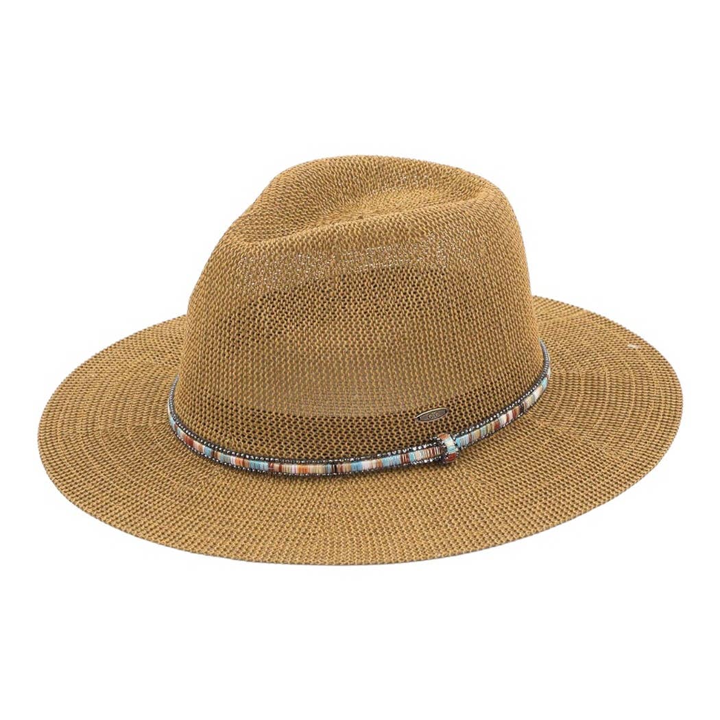 Khaki Multi-Colored Thread with Beaded Panama Hat handcrafted boho coastal summer style