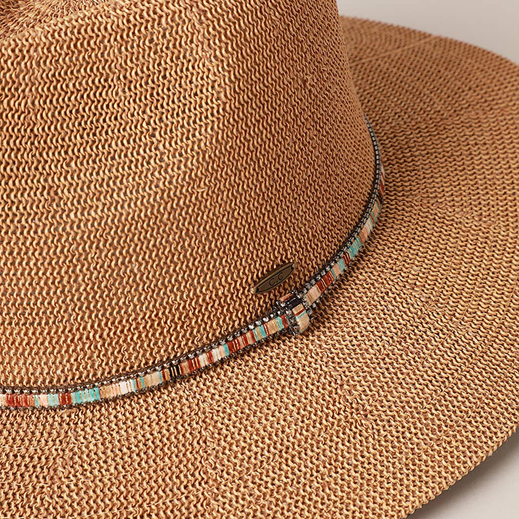 Sage Multi-Colored Thread with Beaded Panama Hat for coastal boho summer style