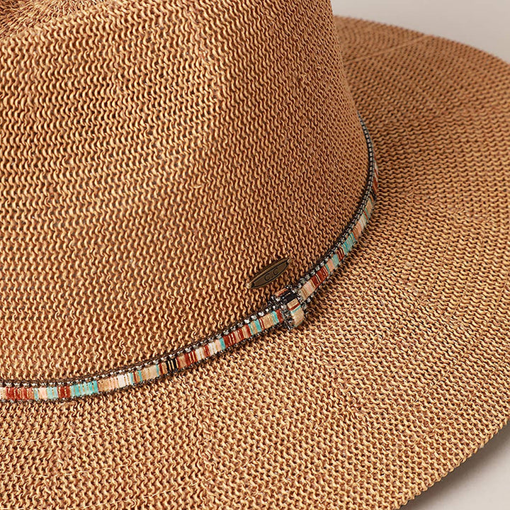 Sage Multi-Colored Thread with Beaded Panama Hat for coastal boho summer style