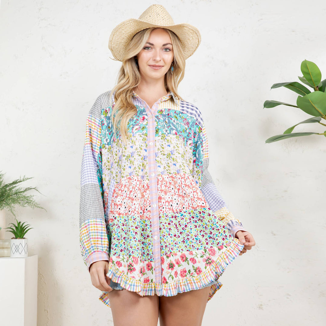 Long Sleeve Patchwork, Zodiac &amp; Constellation Design Top
