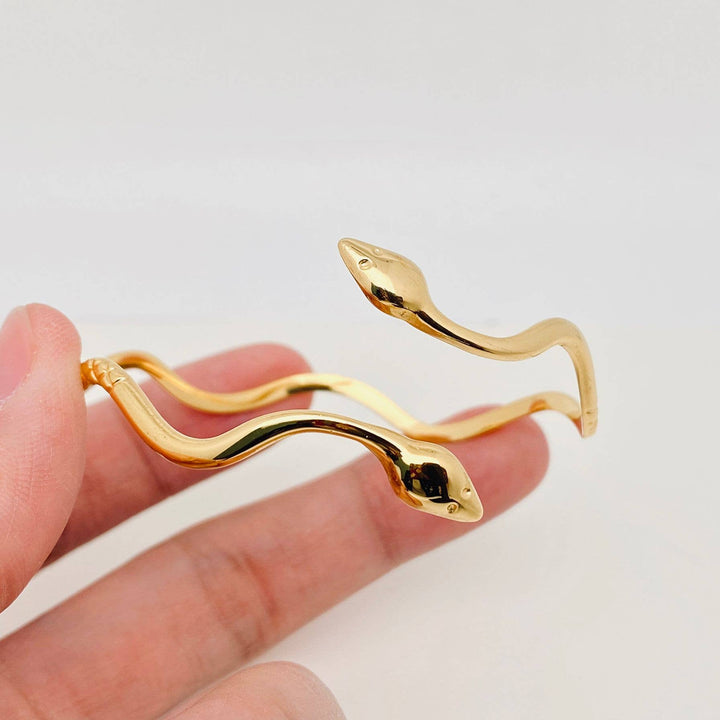 Wave Design Double Headed Snake Cuff Bangle