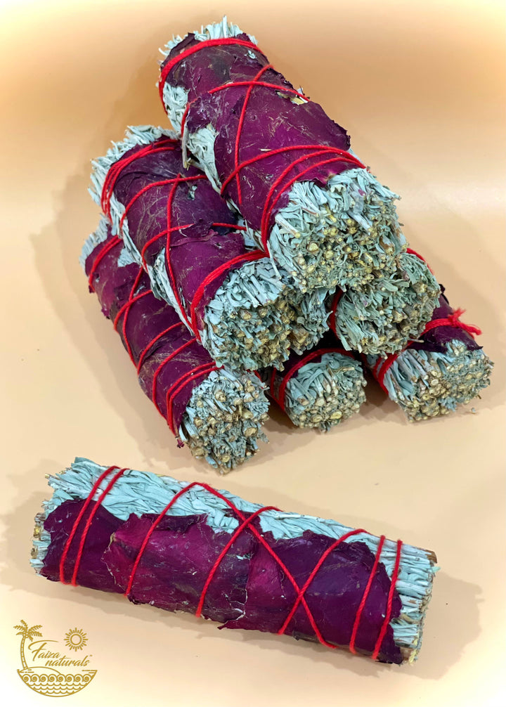 Rose with Blue Sage Bundle smudge stick for coastal wellness and energy cleansing
