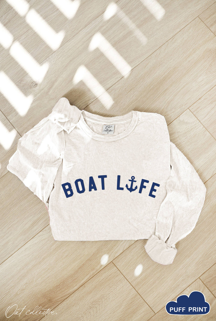 Boat Life Puff Mineral Washed Long Sleeve Graphic Tee boxy coastal boho style