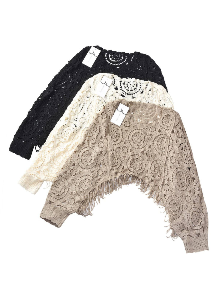 Vintage Hollow Knit Batwing Sweater in open weave coastal boho style