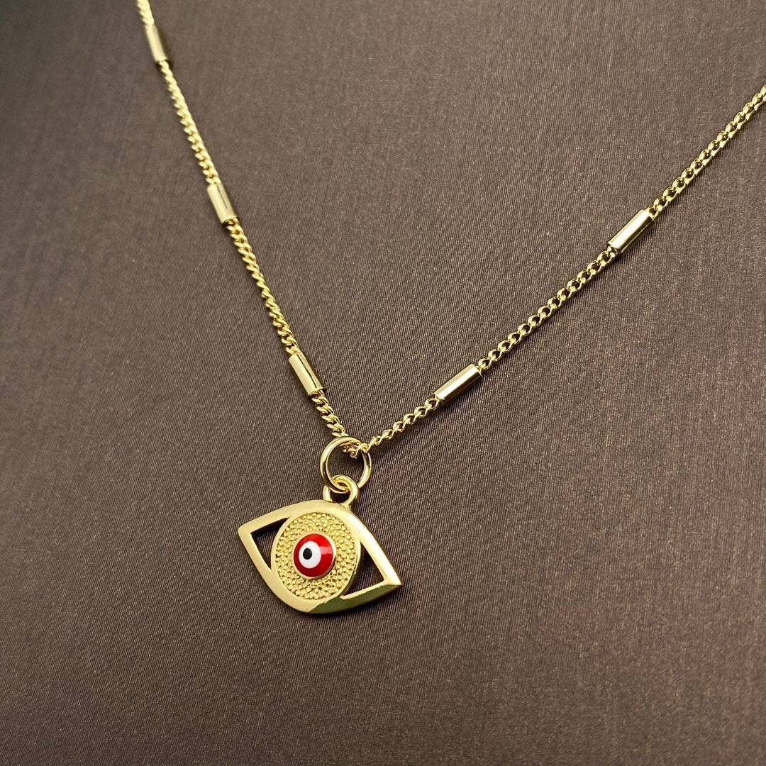 Enamel Evil Eye Charm 14K Gold Plated Necklace