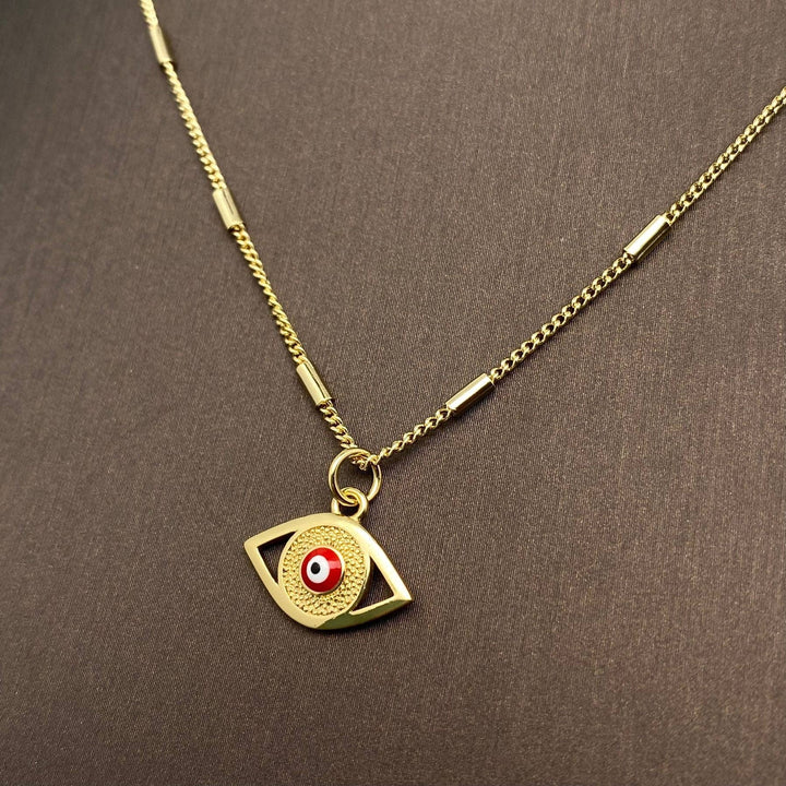 Enamel Evil Eye Charm 14K Gold Plated Necklace