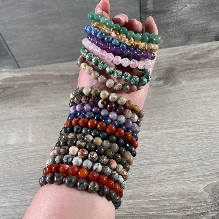 Healing Crystal Bracelets 6mm Round stackable stretch gemstone boho coastal jewelry