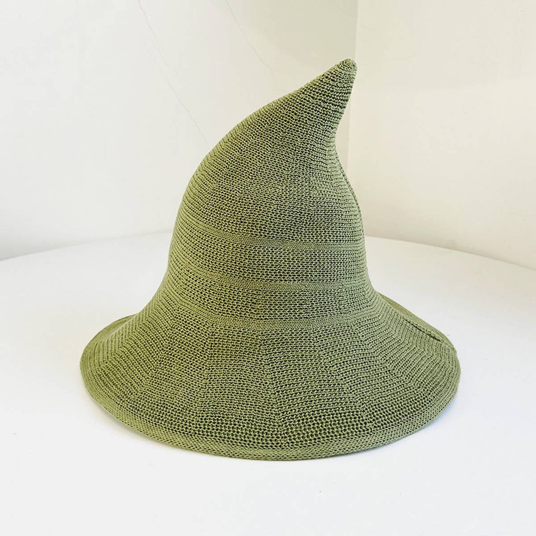 Foldable Knit Witch Hat in cozy boho style for coastal fall festivals