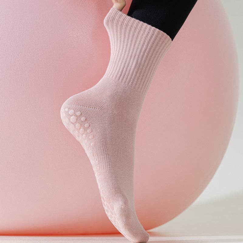 Pink Solid Color Yoga Grip Socks for mindful movement and coastal studio wear