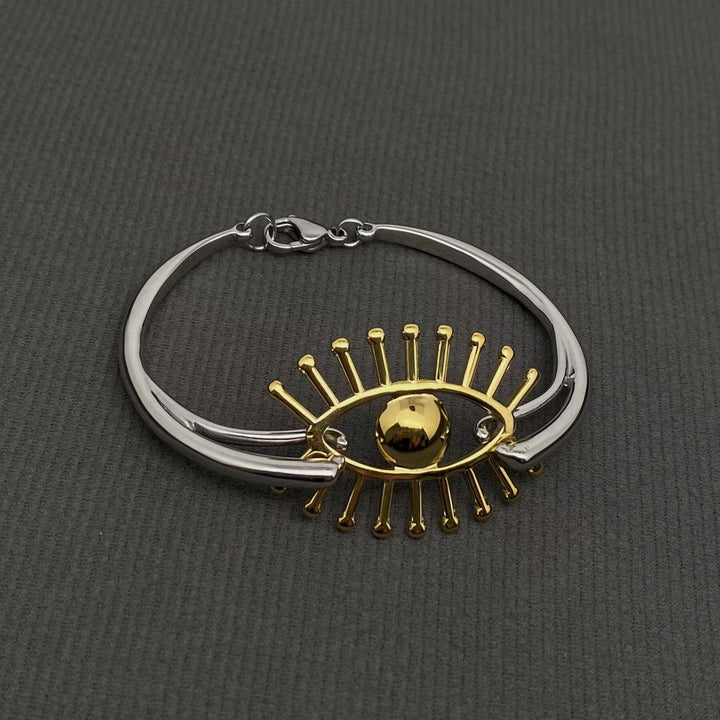 Evil Eye Two Tone 18K Gold Plated Stainless Steel Charm Bracelet - FGS
