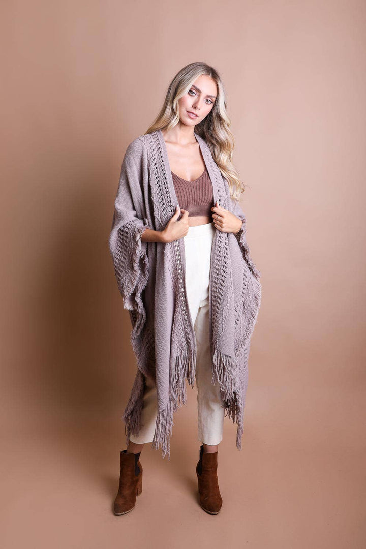 Frayed Border Bohemian Ruana Kimono Sweater