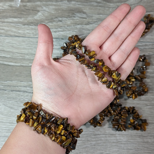 Healing Crystal Chip Bracelets with amethyst and rose quartz for coastal boho style