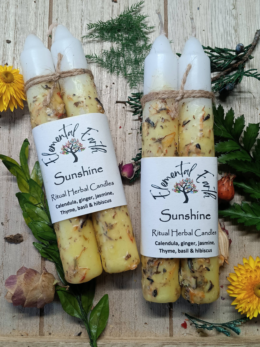 Sunshine Herbal Intention 6 Inch Candles with lemon honeysuckle coastal boho glow