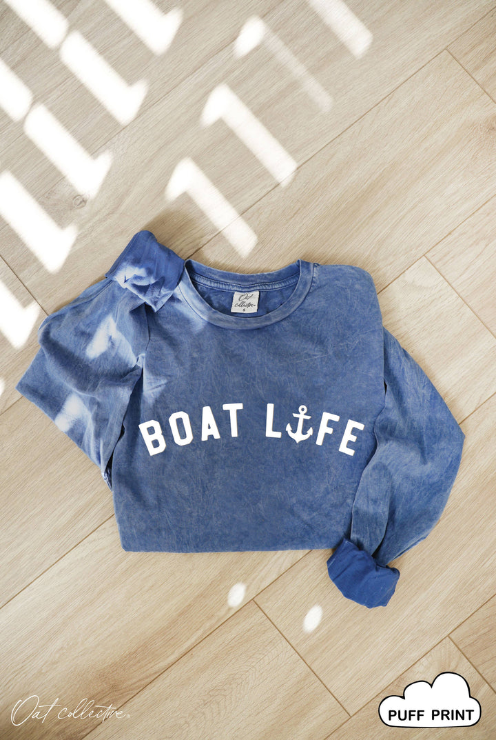 Boat Life Puff Mineral Washed Long Sleeve Graphic Tee boxy coastal boho style