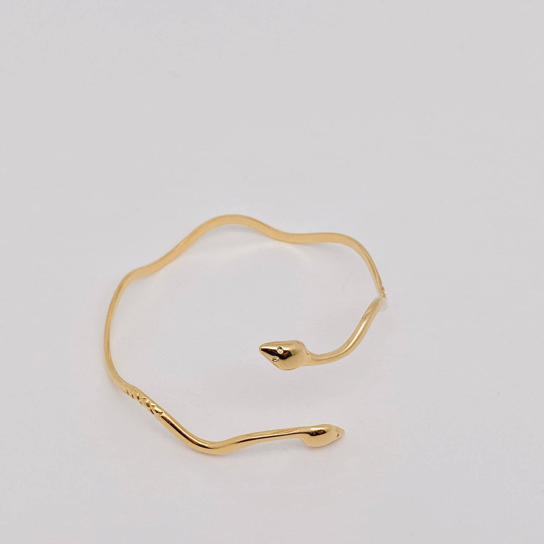 Wave Design Double Headed Snake Cuff Bangle