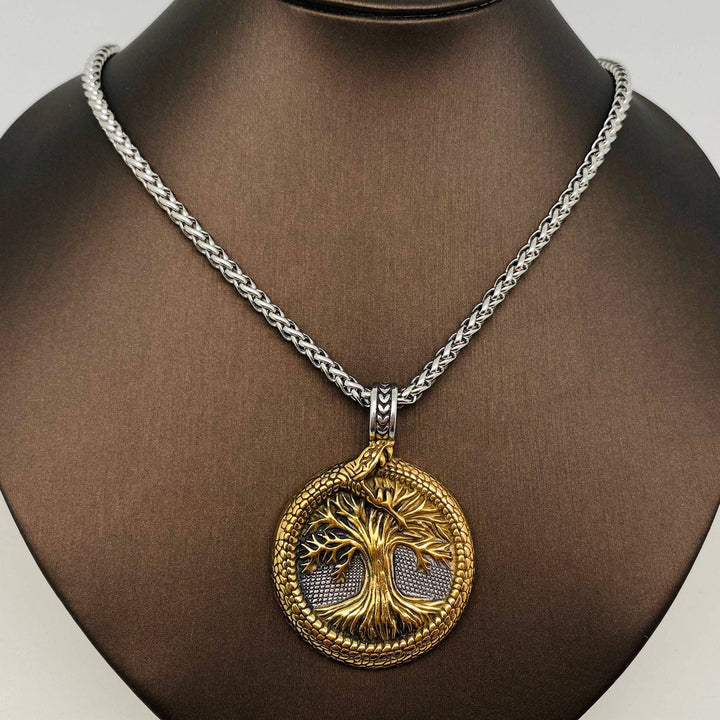 Snake Surround Tree of Life Charm Pendant Necklace - MJ/MNP