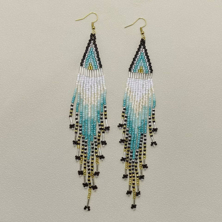 Bohemian Long Seed Bead Fringe Earrings in gold tone for free-spirited coastal style