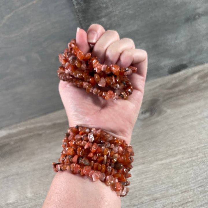 Healing Crystal Chip Bracelets with amethyst and rose quartz for coastal boho style