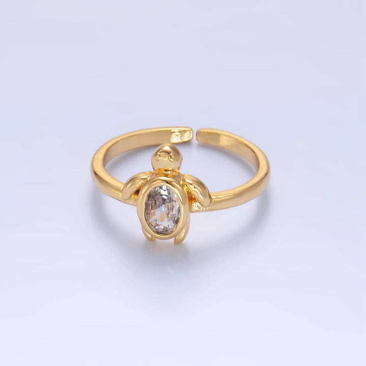 24K gold filled baby turtle animal ring with coastal boho charm