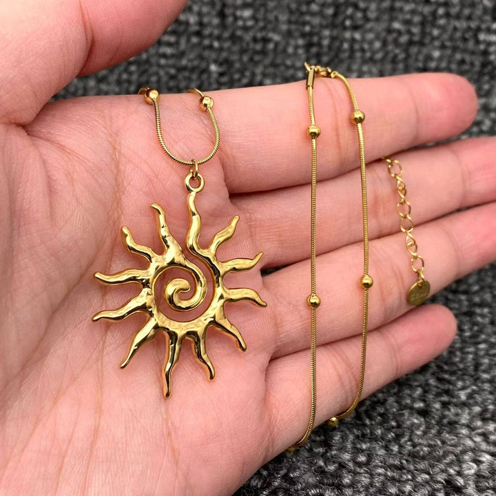 18K gold plated stainless steel vortex sun charm necklace for coastal boho souls