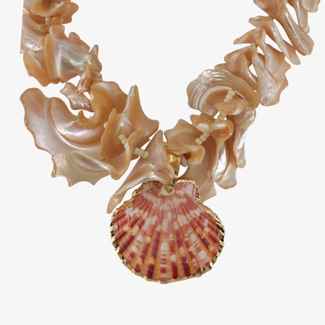 Chunky Coastal Shell Necklace handmade boho beach jewelry from Anchored Soul boutique