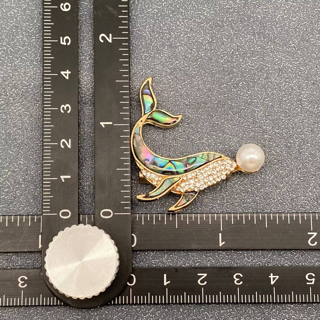 Abalone Shell Silver Tone Whale Brooch
