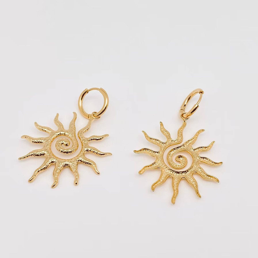 18K Gold Plated Spiral Sun Design Huggie Earrings for coastal boho style