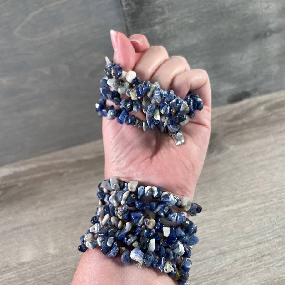 Healing Crystal Chip Bracelets with amethyst and rose quartz for coastal boho style