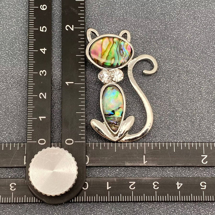 Abalone Shell Silver Tone Cat Brooch