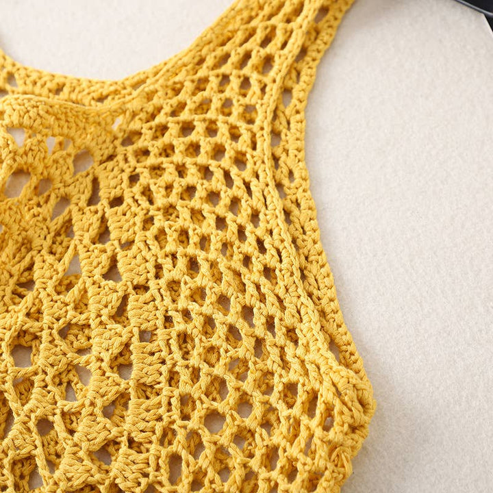 Boho Crochet Knit Fringe Tank Top Cover Up