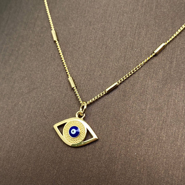 Enamel Evil Eye Charm 14K Gold Plated Necklace