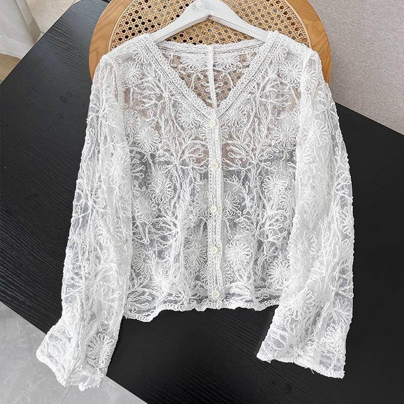Crochet Lace Long Sleeve Blouse