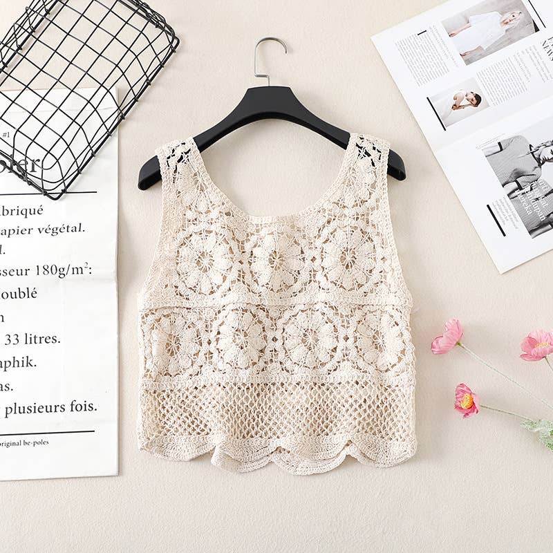 Boho Crochet Knit Fringe Tank Top Cover Up