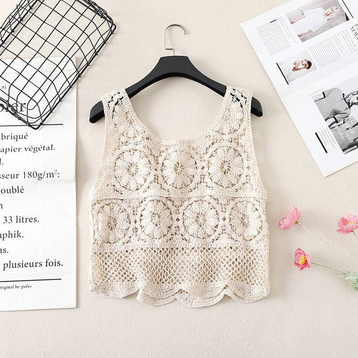 Boho Crochet Knit Fringe Tank Top Cover Up