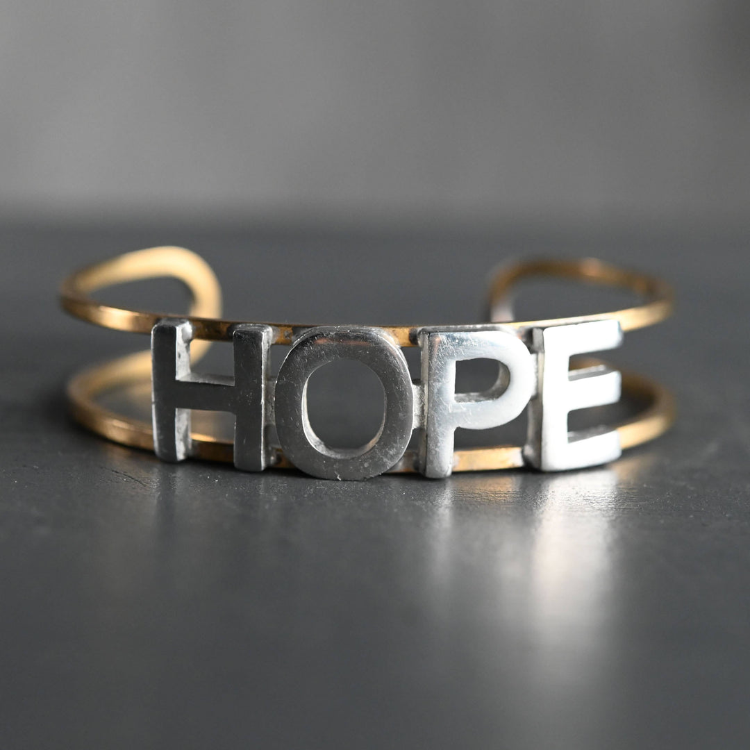 Mixed Metal Brass Cuff with HOPE intention handmade boho coastal jewelry bracelet