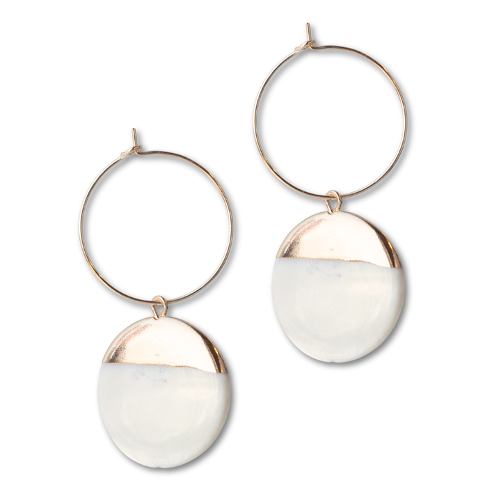 Gold Dipped Mother of Pearl Hoop Earrings