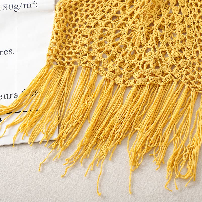 Boho Crochet Knit Fringe Tank Top Cover Up