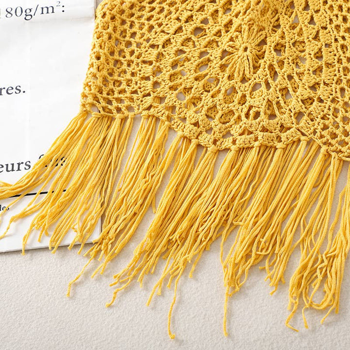 Boho Crochet Knit Fringe Tank Top Cover Up