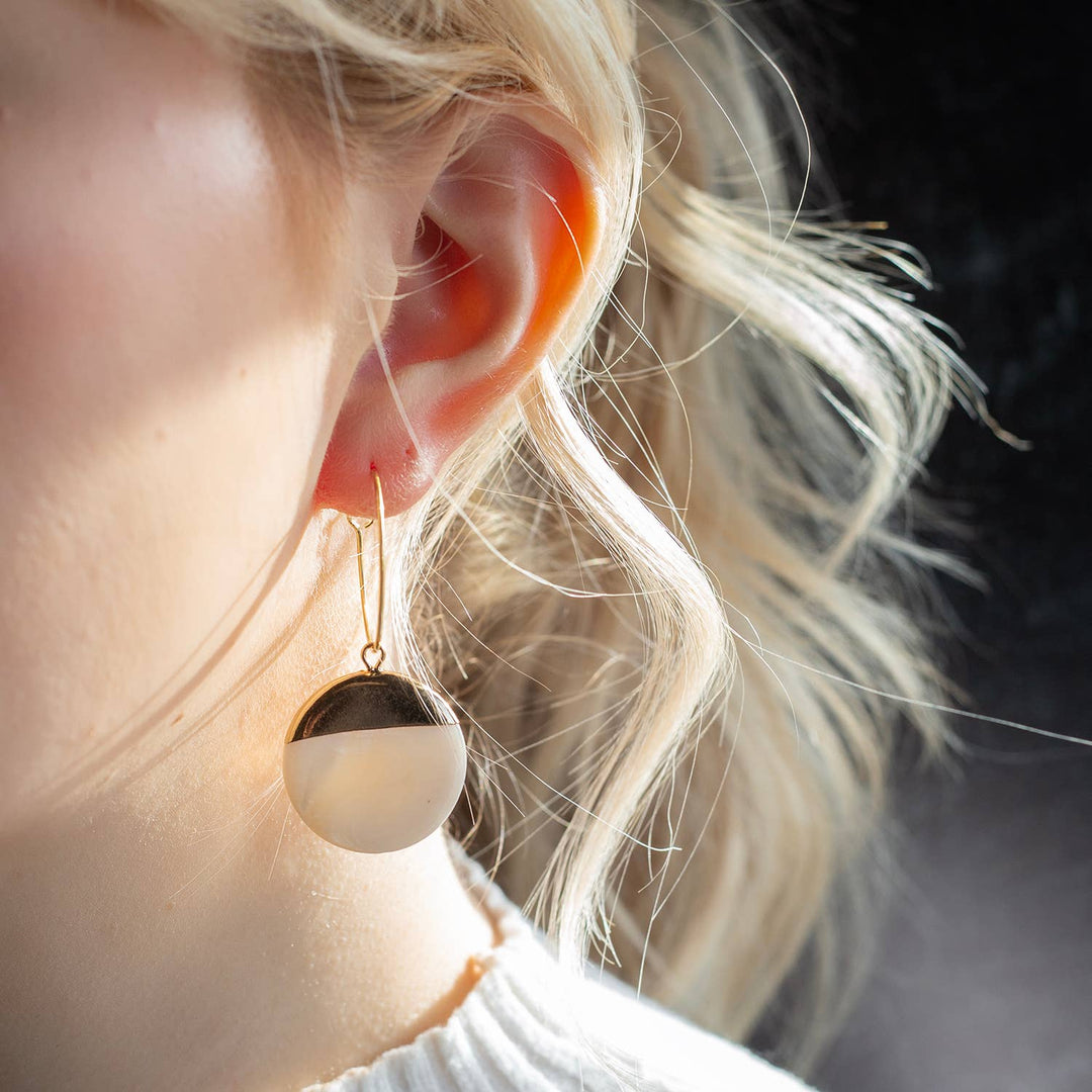 Gold Dipped Mother of Pearl Hoop Earrings