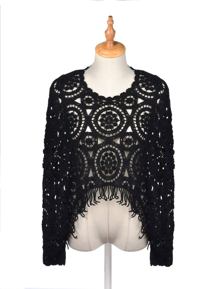 Vintage Hollow Knit Batwing Sweater in open knit coastal boho style