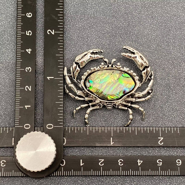 Abalone Shell Silver Tone Crab Brooch