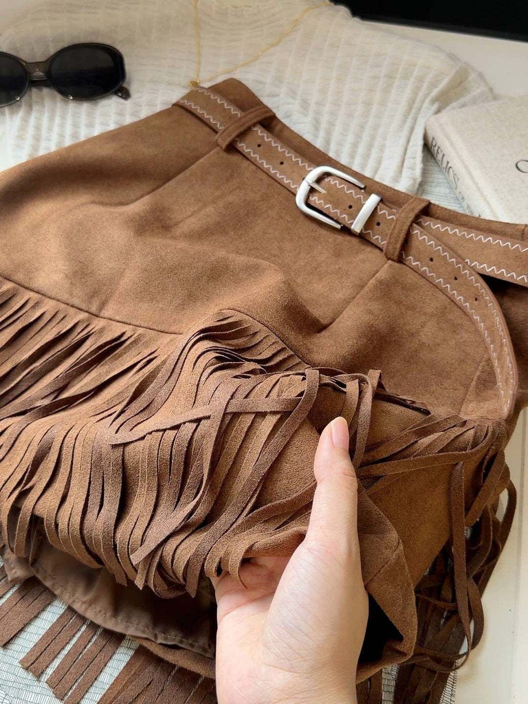 Fringe Faux Suede A-Line Mini Skirt
