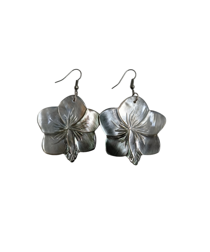 Mother Of Pearl Hibiscus Earrings