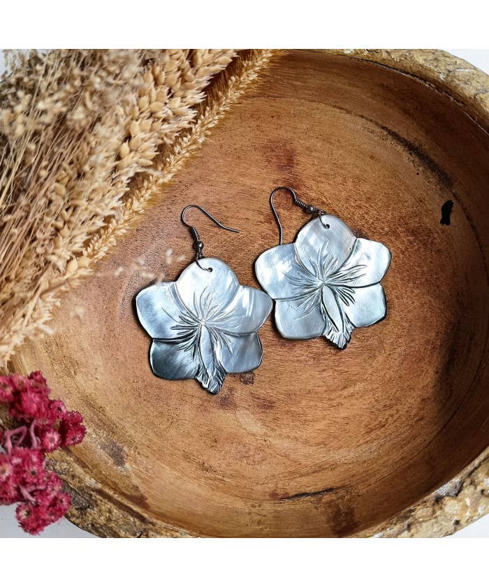 Mother Of Pearl Hibiscus Earrings